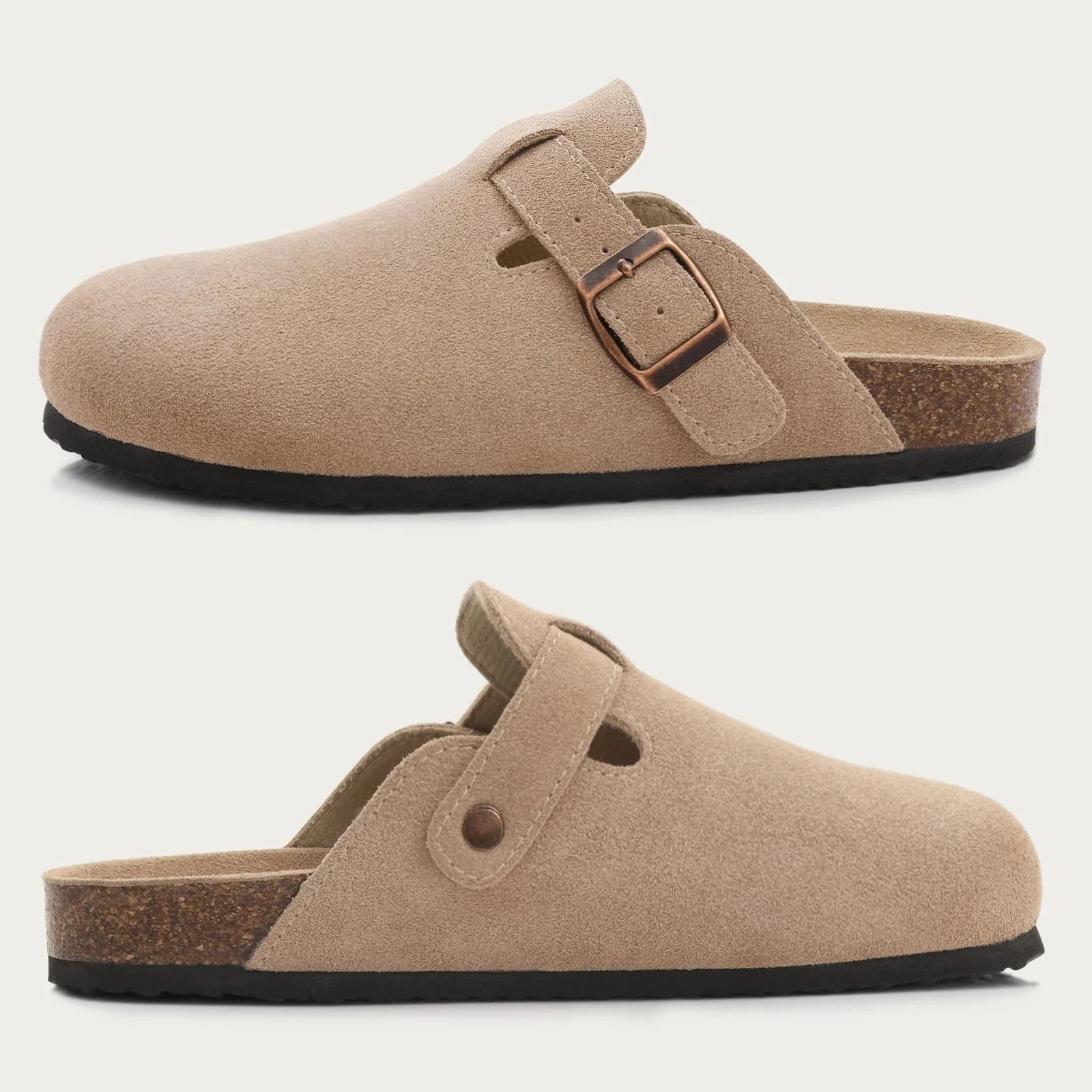 Sabots en cuir pour femmes largeur large sandales bout fermé mules slip-on été talon compensé bas marche chaussures femmes ajourées plates orthopédiques avec soutien de la voûte plantaire respirantes
