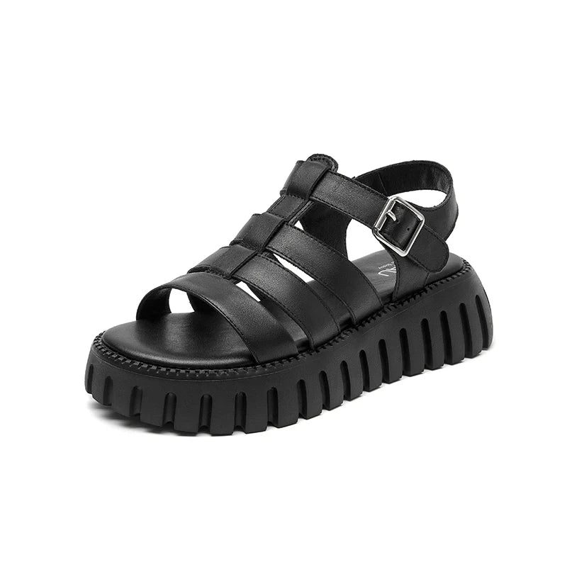Sandales Compensées en Cuir pour Femme "L'Élégante" - Restaur Cuirs