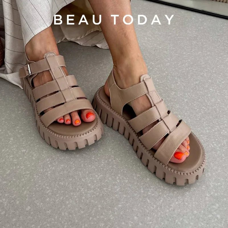Sandales Compensées en Cuir pour Femme "L'Élégante" - Restaur Cuirs