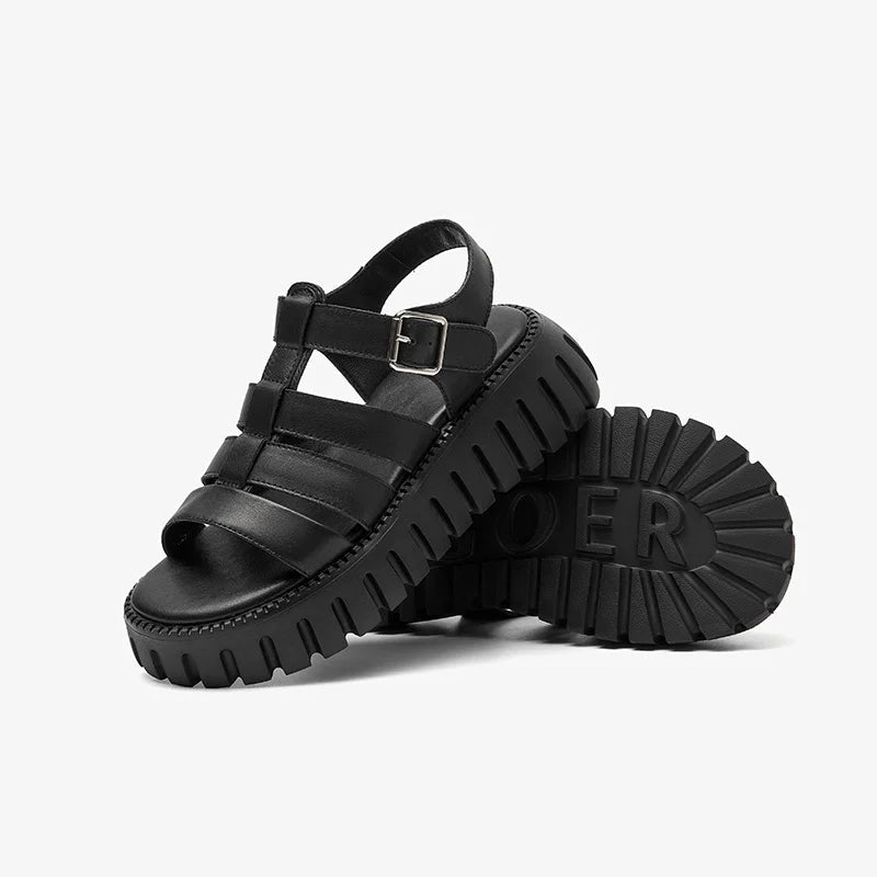 Sandales Compensées en Cuir pour Femme "L'Élégante" - Restaur Cuirs