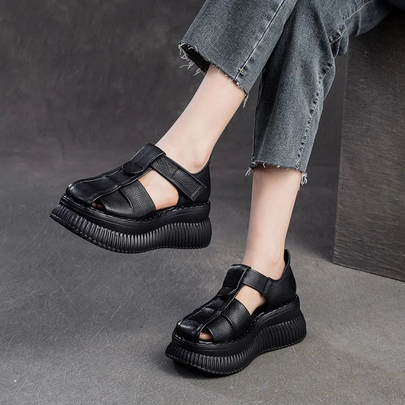 Sandales en cuir compensées "La Confortable" - Restaur Cuirs