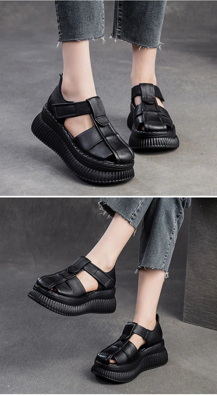 Sandales en cuir compensées "La Confortable" - Restaur Cuirs
