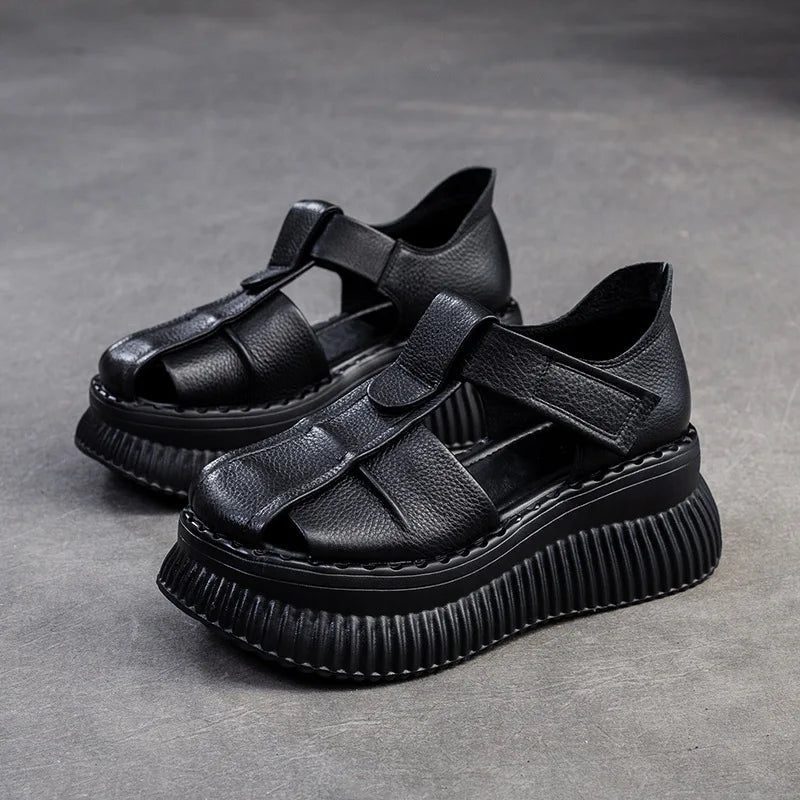 Sandales en cuir compensées "La Confortable" - Restaur Cuirs