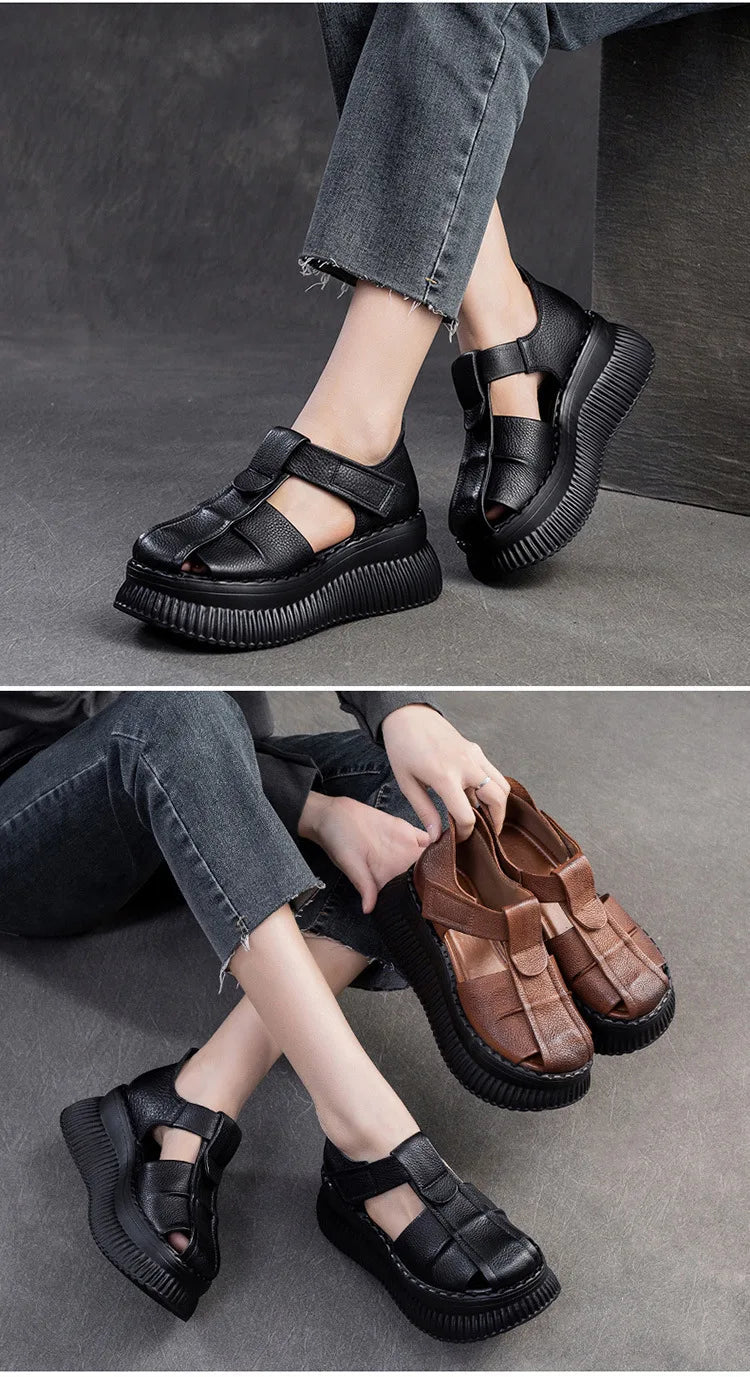Sandales en cuir compensées "La Confortable" - Restaur Cuirs