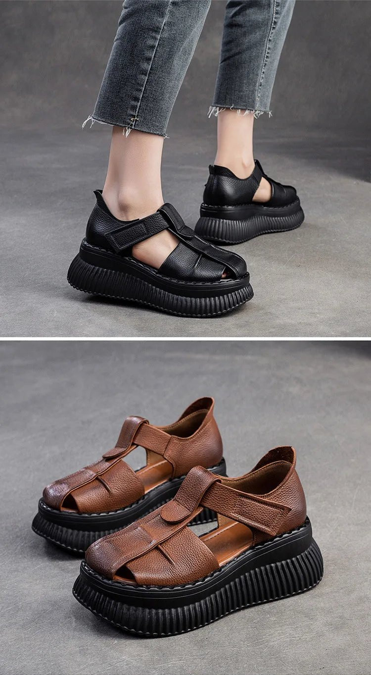 Sandales en cuir compensées "La Confortable" - Restaur Cuirs