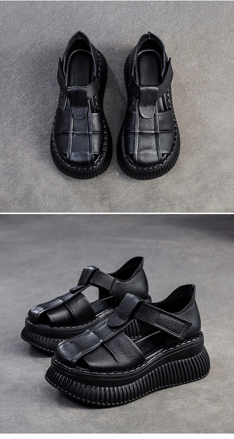 Sandales en cuir compensées "La Confortable" - Restaur Cuirs