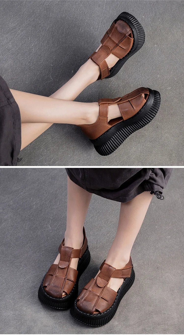 Sandales en cuir compensées "La Confortable" - Restaur Cuirs