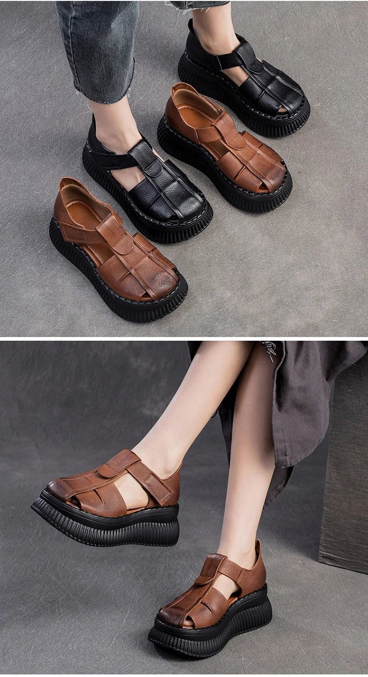 Sandales en cuir compensées "La Confortable" - Restaur Cuirs