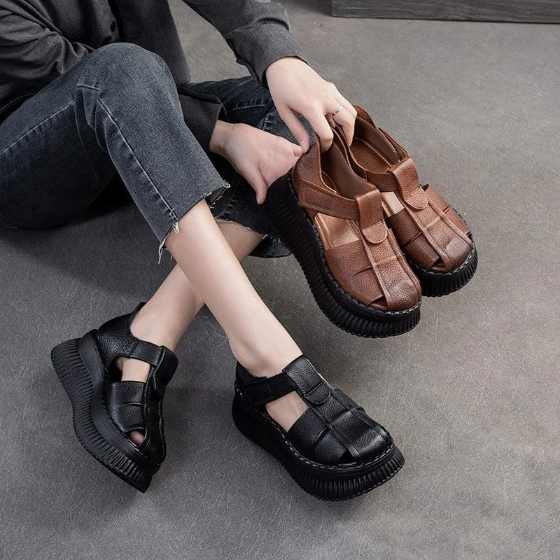 Sandales en cuir compensées "La Confortable" - Restaur Cuirs