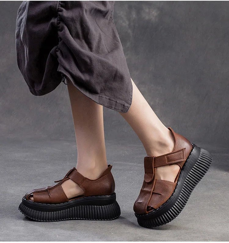 Sandales en cuir compensées "La Confortable" - Restaur Cuirs