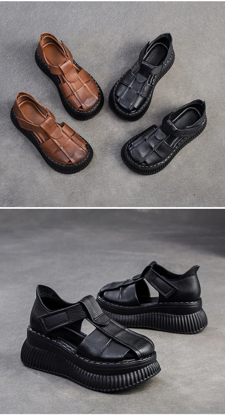 Sandales en cuir compensées "La Confortable" - Restaur Cuirs