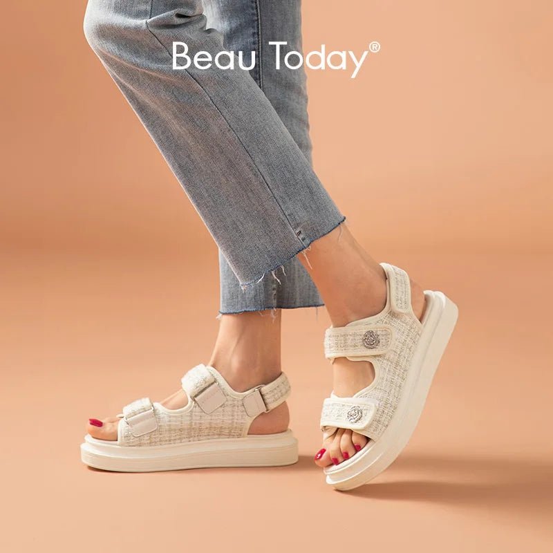 Sandales Femme à plateforme à motif plaid "La Flamboyante" - Restaur Cuirs