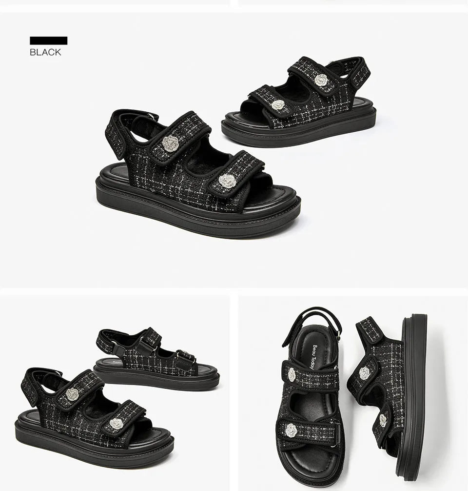 Sandales Femme à plateforme à motif plaid "La Flamboyante" - Restaur Cuirs