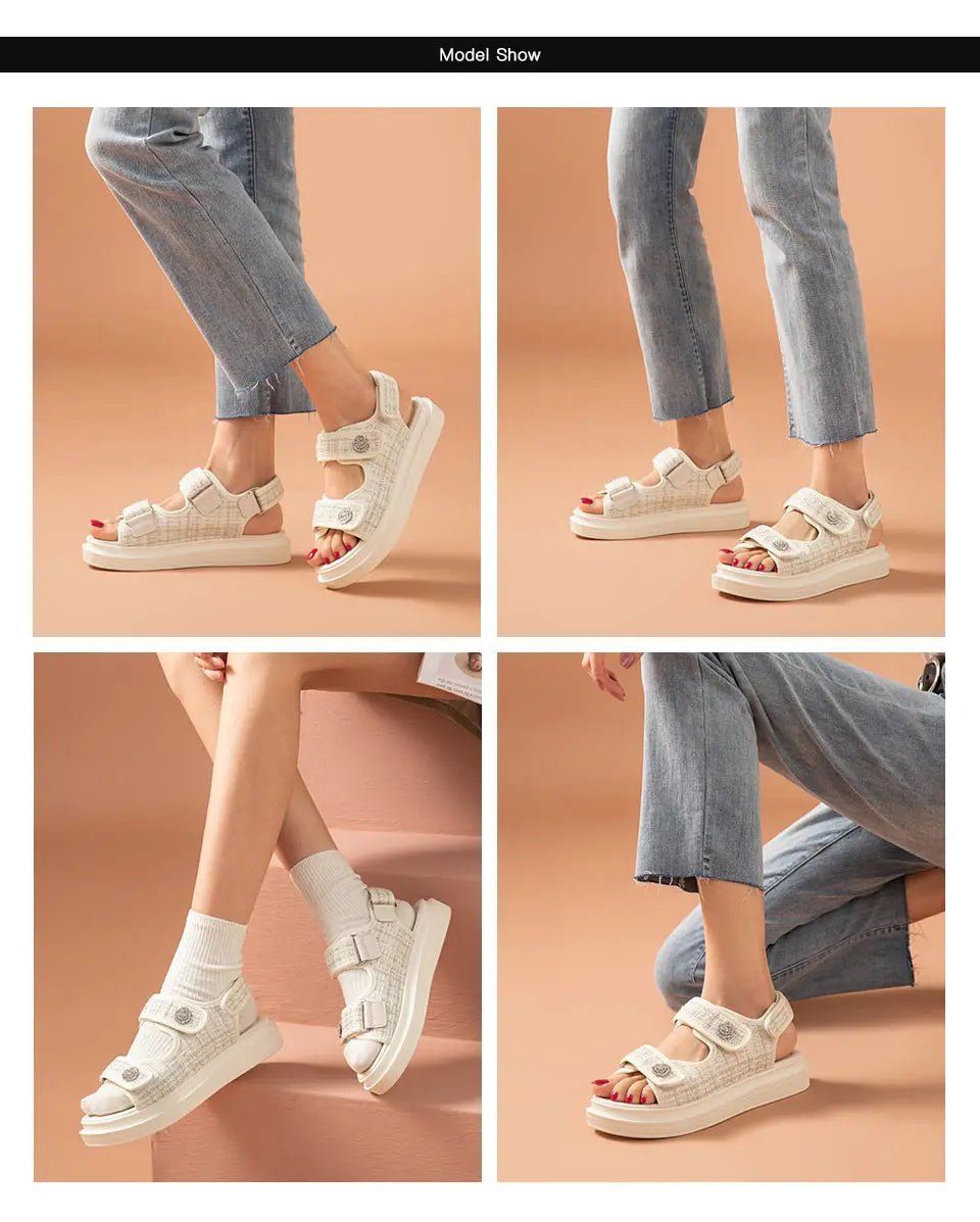 Sandales Femme à plateforme à motif plaid "La Flamboyante" - Restaur Cuirs