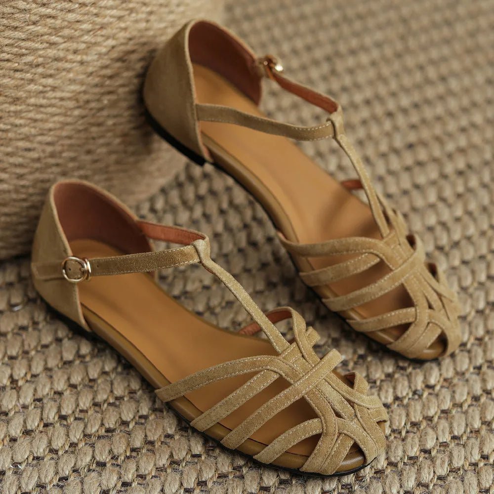 Sandales Femme en cuir suédé tressé "La Pérégrine" - Restaur Cuirs