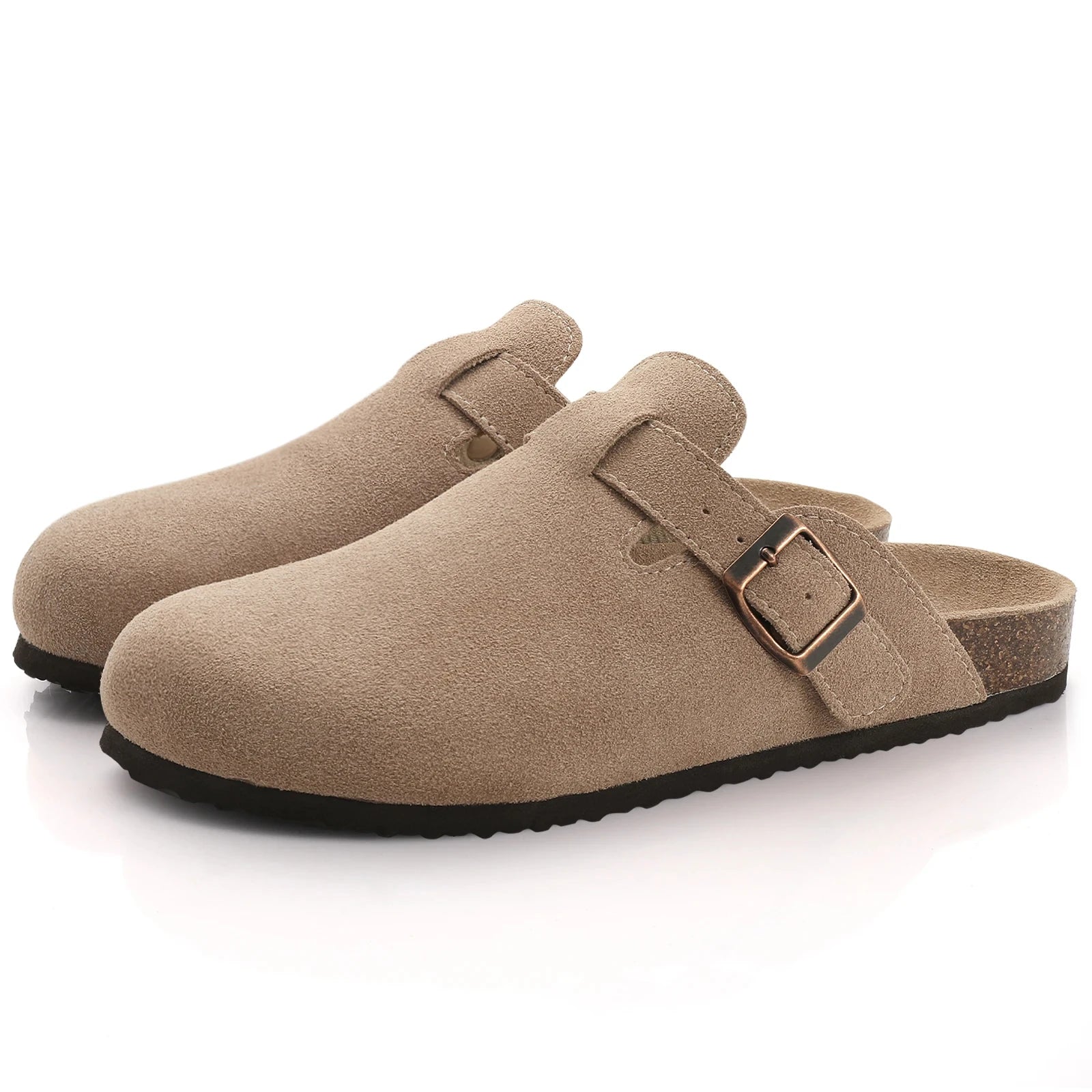 Comwarm Suede Flat Clogs Women Classic Cork Clogs Men Leather Mules Indoor Arch Support Slippers Outdoor Non Slip Cork Slippers