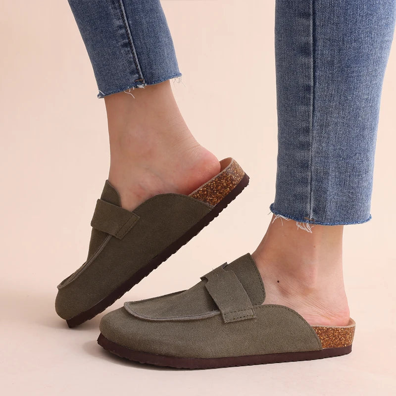 Comwarm Suede Flat Clogs Women Classic Cork Clogs Men Leather Mules Indoor Arch Support Slippers Outdoor Non Slip Cork Slippers