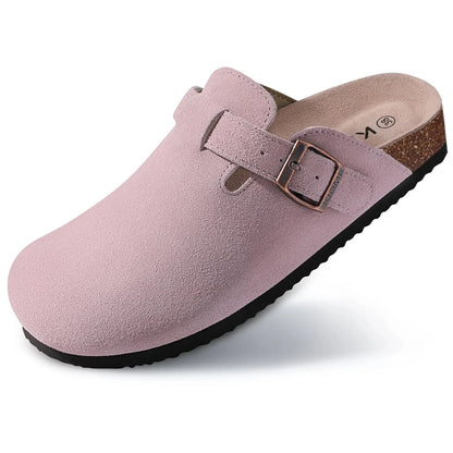 Comwarm Suede Flat Clogs Women Classic Cork Clogs Men Leather Mules Indoor Arch Support Slippers Outdoor Non Slip Cork Slippers