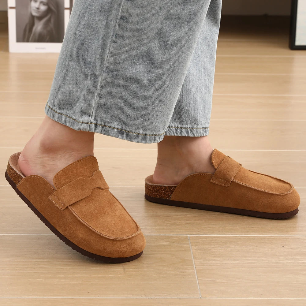 Comwarm Suede Flat Clogs Women Classic Cork Clogs Men Leather Mules Indoor Arch Support Slippers Outdoor Non Slip Cork Slippers