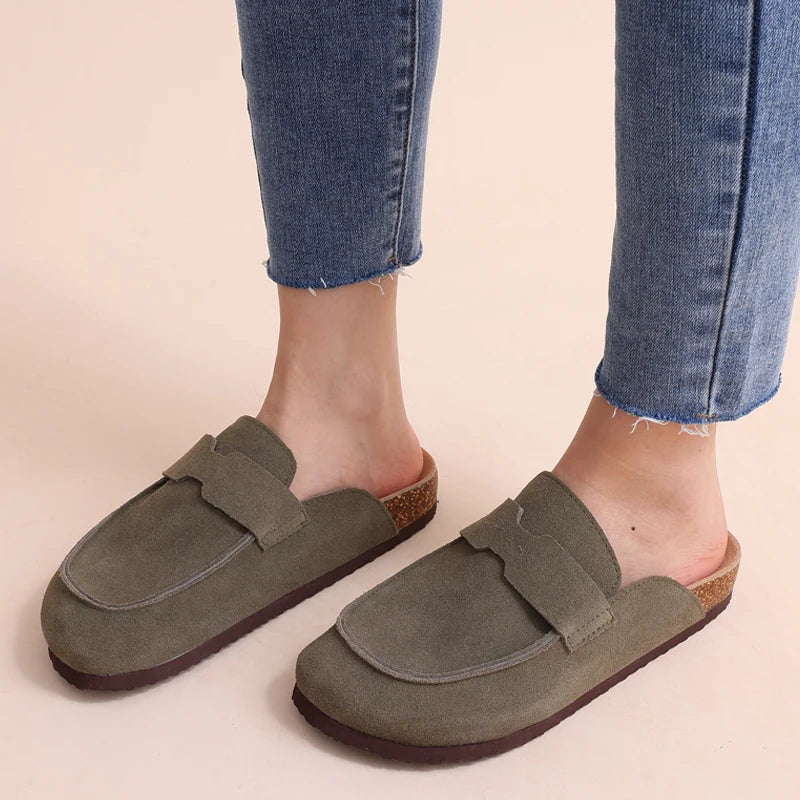 Comwarm Suede Flat Clogs Women Classic Cork Clogs Men Leather Mules Indoor Arch Support Slippers Outdoor Non Slip Cork Slippers