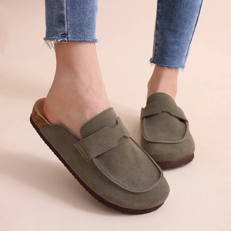 Comwarm Suede Flat Clogs Women Classic Cork Clogs Men Leather Mules Indoor Arch Support Slippers Outdoor Non Slip Cork Slippers