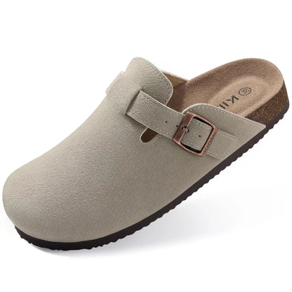 Comwarm Suede Flat Clogs Women Classic Cork Clogs Men Leather Mules Indoor Arch Support Slippers Outdoor Non Slip Cork Slippers