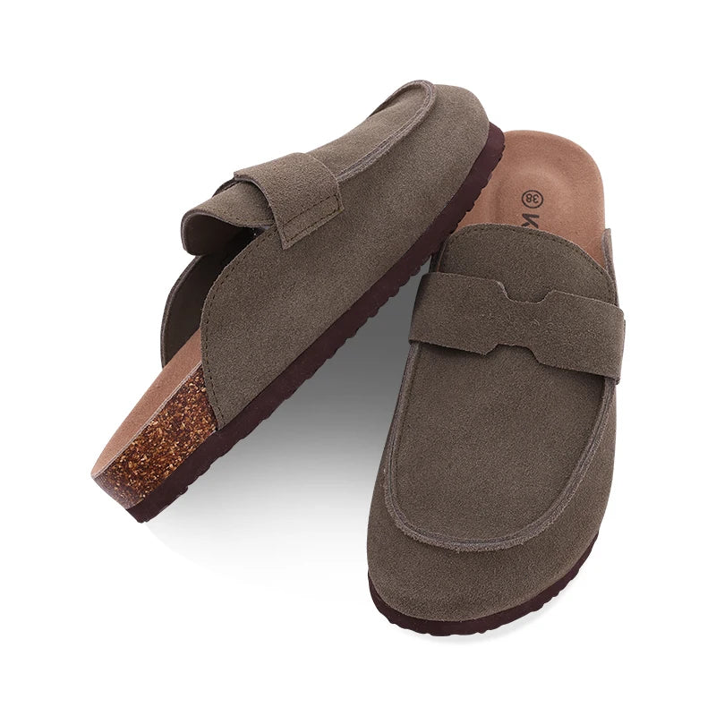 Comwarm Suede Flat Clogs Women Classic Cork Clogs Men Leather Mules Indoor Arch Support Slippers Outdoor Non Slip Cork Slippers