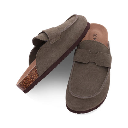 Comwarm Suede Flat Clogs Women Classic Cork Clogs Men Leather Mules Indoor Arch Support Slippers Outdoor Non Slip Cork Slippers