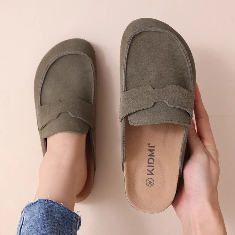 Comwarm Suede Flat Clogs Women Classic Cork Clogs Men Leather Mules Indoor Arch Support Slippers Outdoor Non Slip Cork Slippers