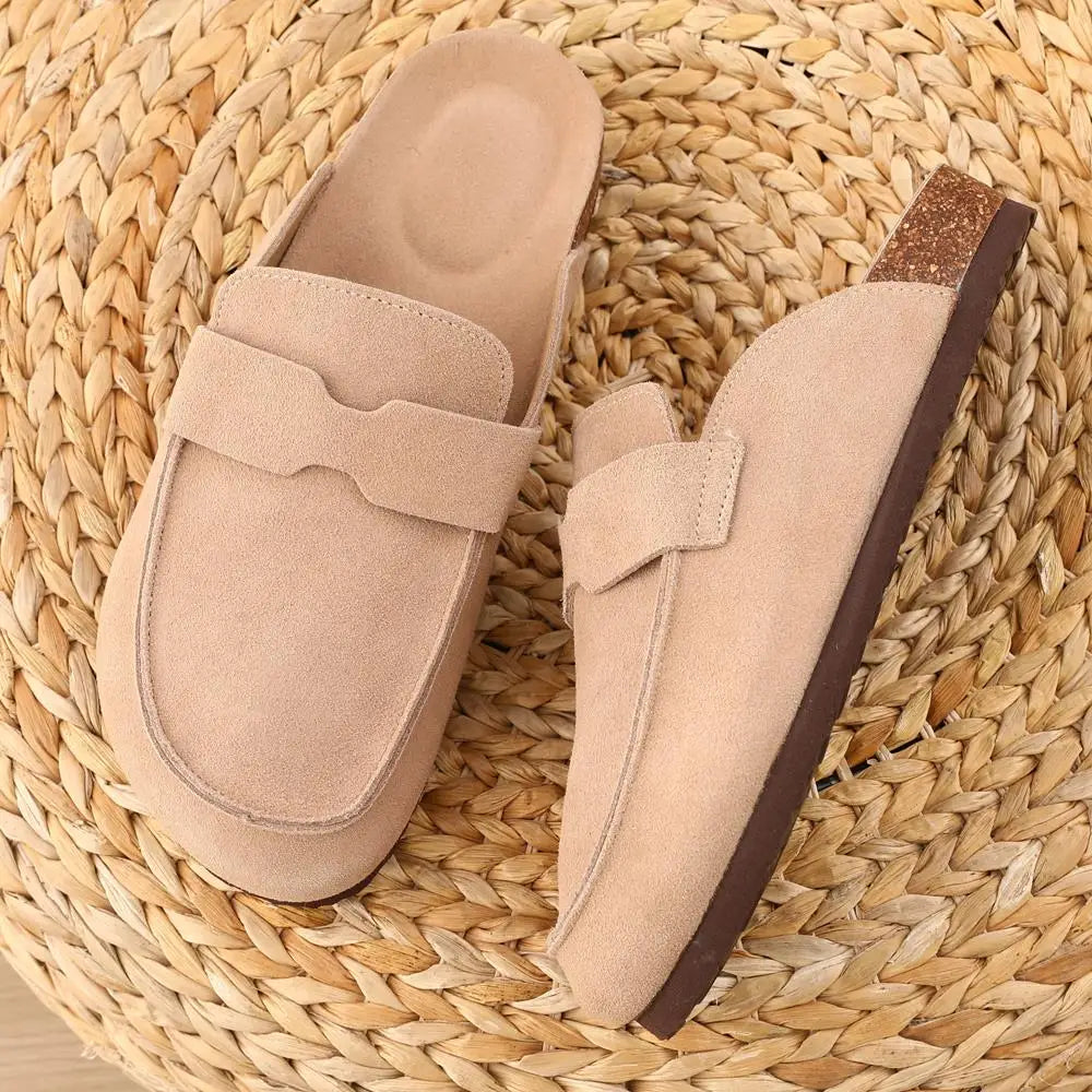 Comwarm Suede Flat Clogs Women Classic Cork Clogs Men Leather Mules Indoor Arch Support Slippers Outdoor Non Slip Cork Slippers