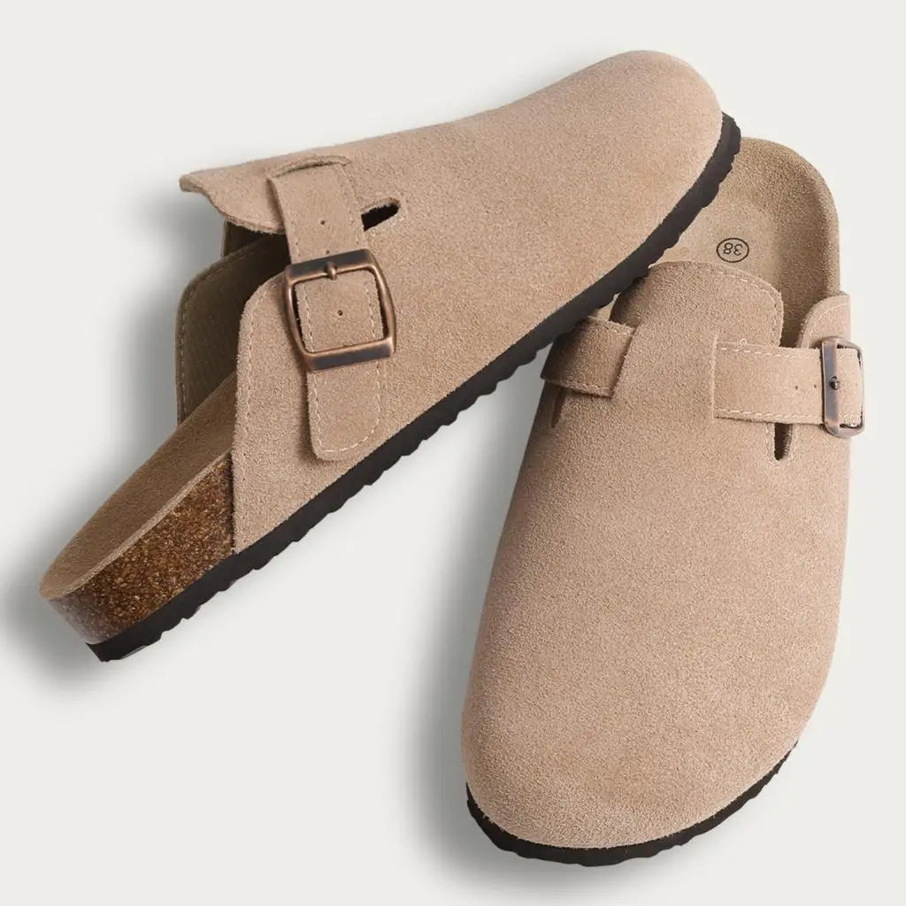 Comwarm Suede Flat Clogs Women Classic Cork Clogs Men Leather Mules Indoor Arch Support Slippers Outdoor Non Slip Cork Slippers