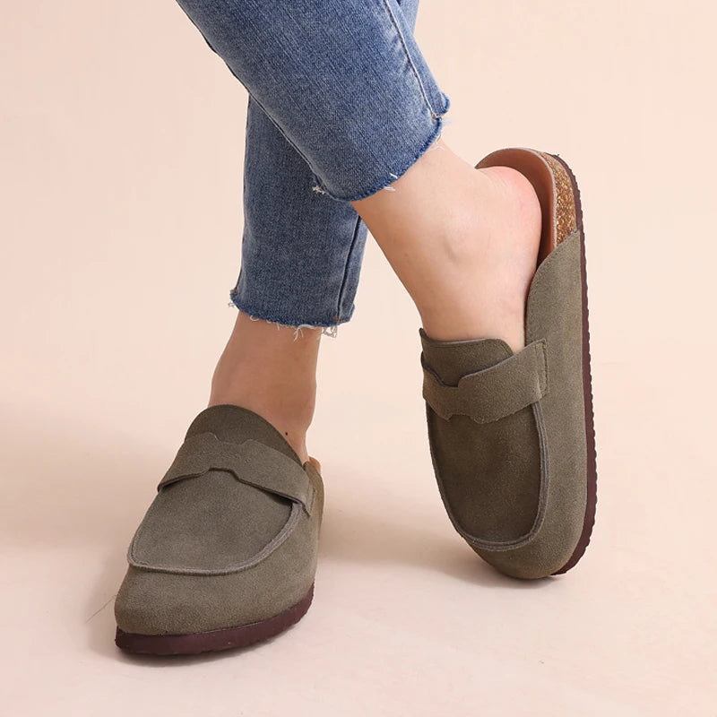 Comwarm Suede Flat Clogs Women Classic Cork Clogs Men Leather Mules Indoor Arch Support Slippers Outdoor Non Slip Cork Slippers