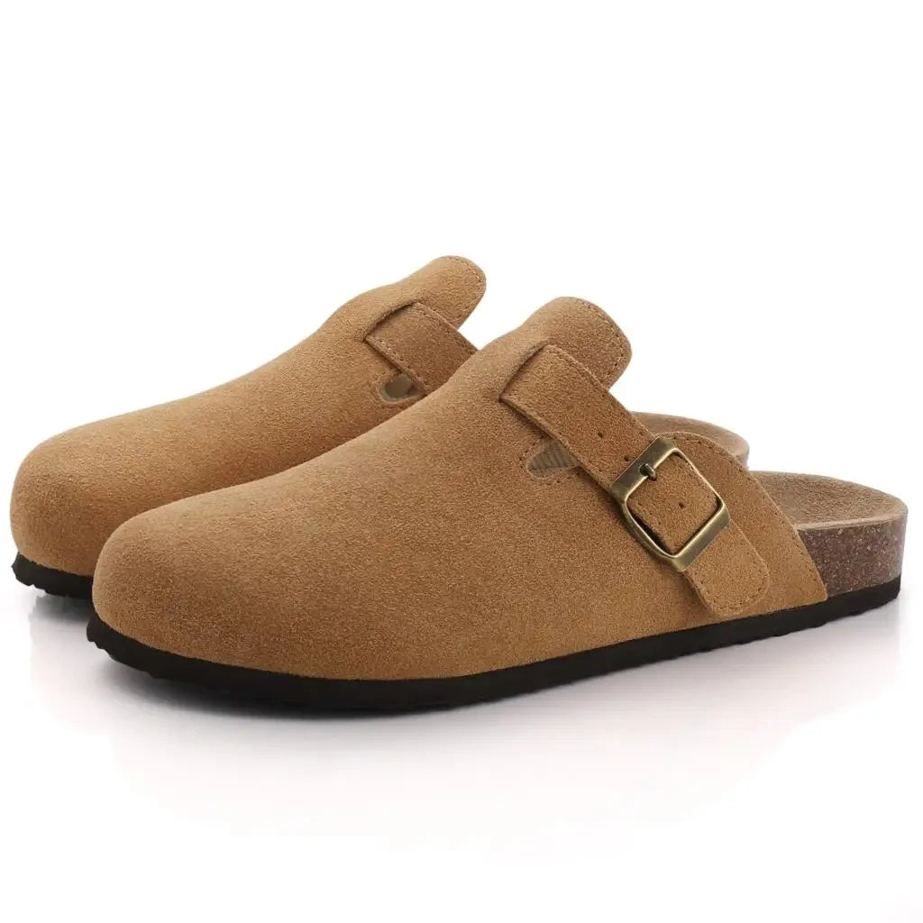 Comwarm Suede Flat Clogs Women Classic Cork Clogs Men Leather Mules Indoor Arch Support Slippers Outdoor Non Slip Cork Slippers