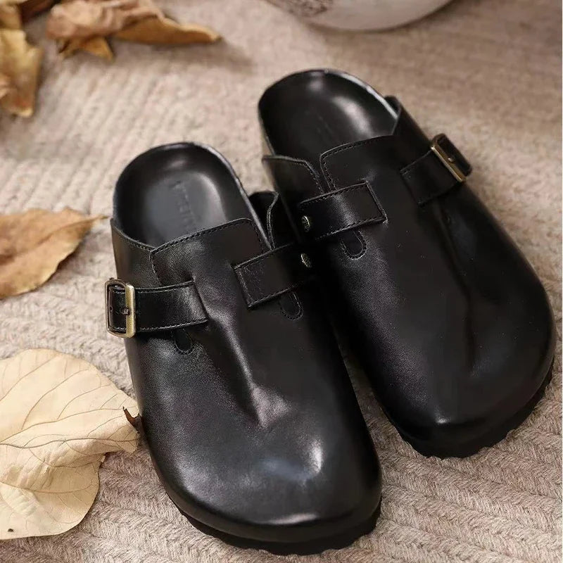 Women Leather Mules Shoes Flats Slingback Casual Sandals Woman Trend New Dress Shoes Cozy Walking Flip Flops Brand Mujer Shoes