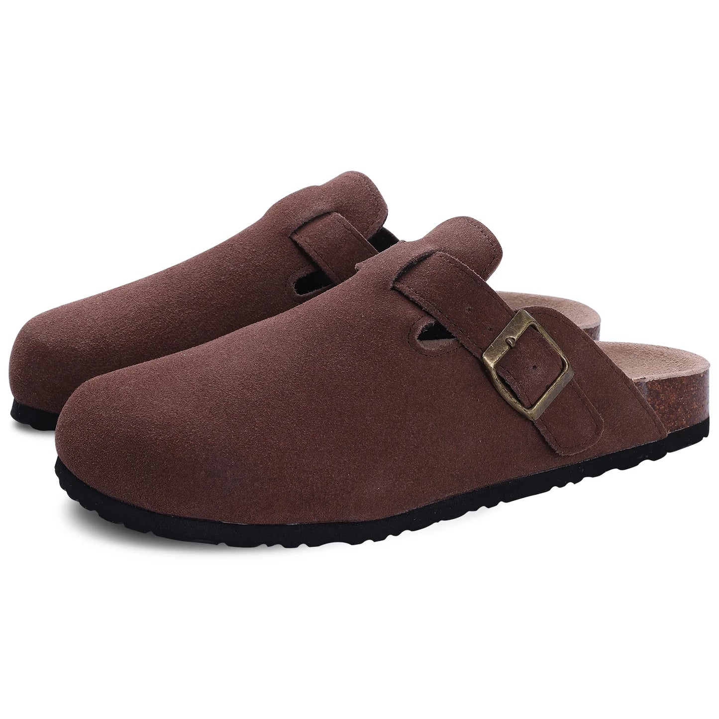 Comwarm Suede Flat Clogs Women Classic Cork Clogs Men Leather Mules Indoor Arch Support Slippers Outdoor Non Slip Cork Slippers