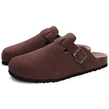 Comwarm Suede Flat Clogs Women Classic Cork Clogs Men Leather Mules Indoor Arch Support Slippers Outdoor Non Slip Cork Slippers