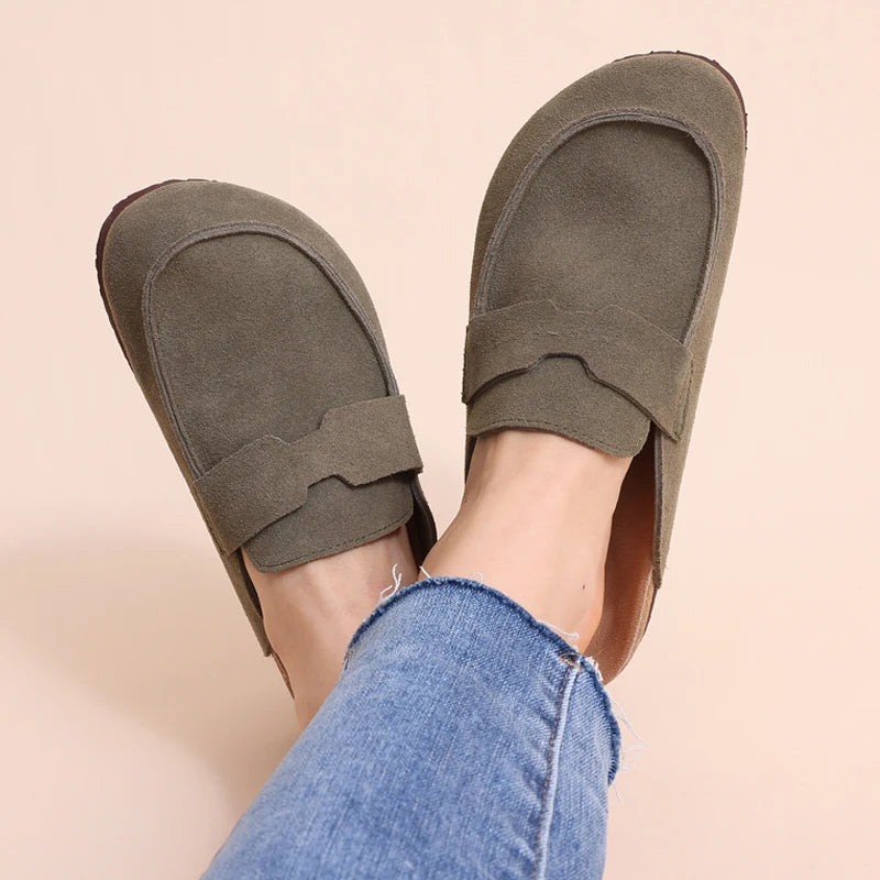 Comwarm Suede Flat Clogs Women Classic Cork Clogs Men Leather Mules Indoor Arch Support Slippers Outdoor Non Slip Cork Slippers