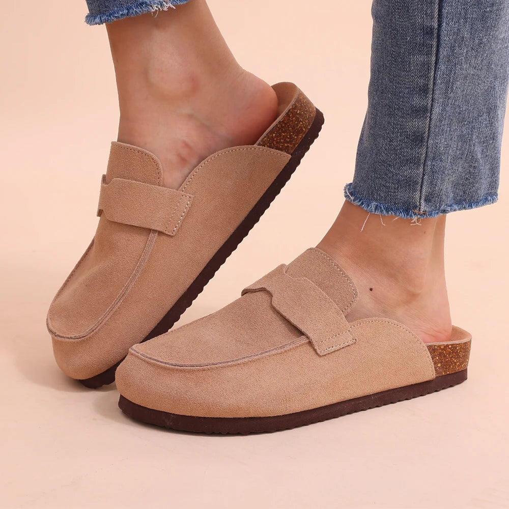 Comwarm Suede Flat Clogs Women Classic Cork Clogs Men Leather Mules Indoor Arch Support Slippers Outdoor Non Slip Cork Slippers