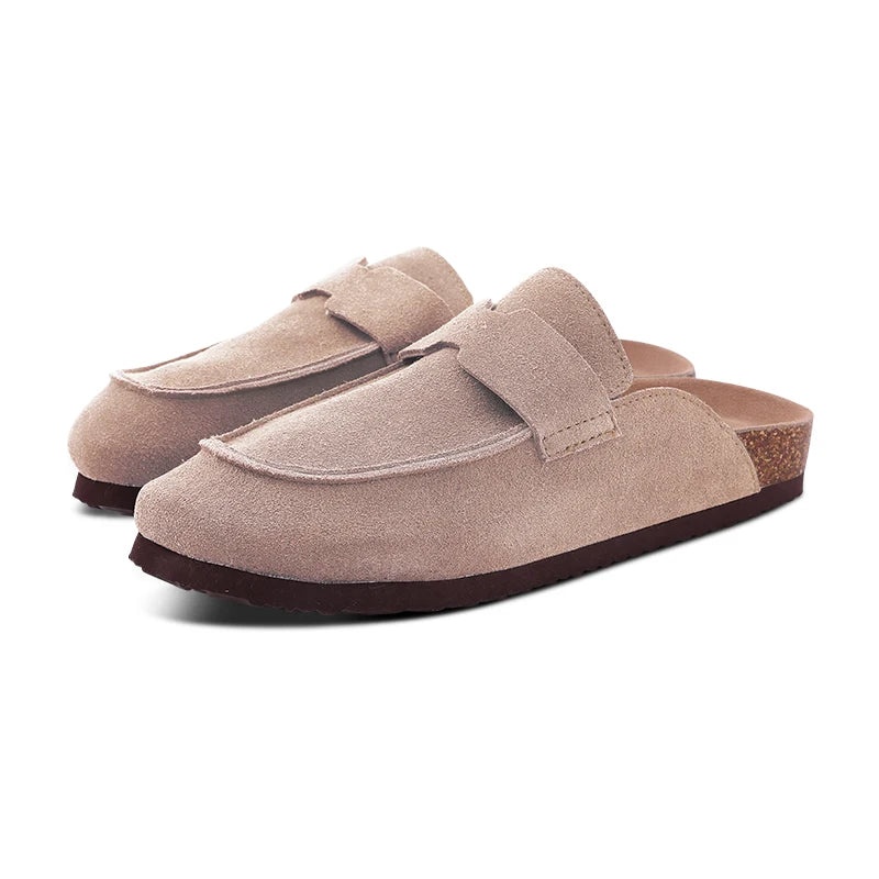 Comwarm Suede Flat Clogs Women Classic Cork Clogs Men Leather Mules Indoor Arch Support Slippers Outdoor Non Slip Cork Slippers