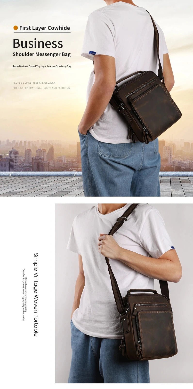 Sac Homme Cuir Bandoulière "Le Vintage" - Restaur Cuirs