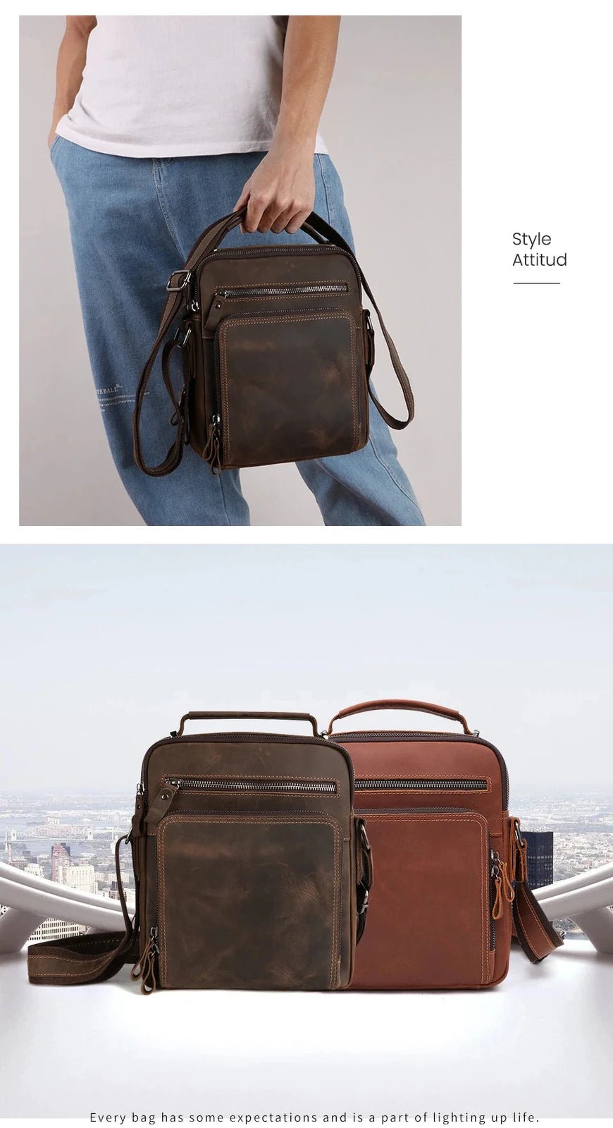 Sac Homme Cuir Bandoulière "Le Vintage" - Restaur Cuirs