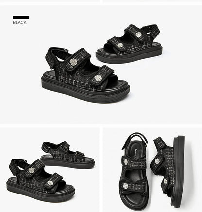 Sandales Femme à plateforme à motif plaid "La Flamboyante" - Restaur Cuirs