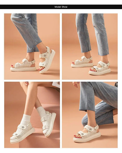 Sandales Femme à plateforme à motif plaid "La Flamboyante" - Restaur Cuirs