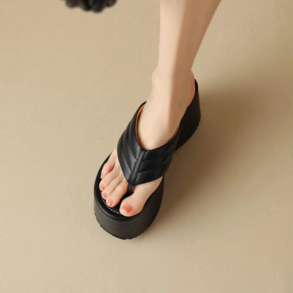 Tongs Cuir Femme à Semelle Compensée "La Exaltation"